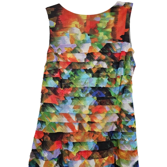 London Times Jeweltones Abstract Paint Splash Tiered Sleeveless Mesh Dress - Picture 6 of 15
